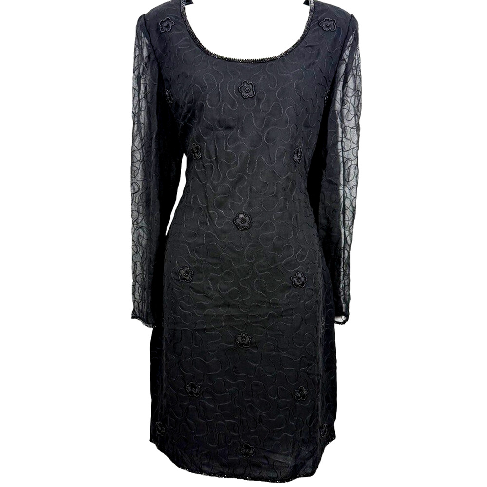 Beaded Drama Special Occasion Vintage Black Sheer Sleeve Whimsigoth Dress sz M